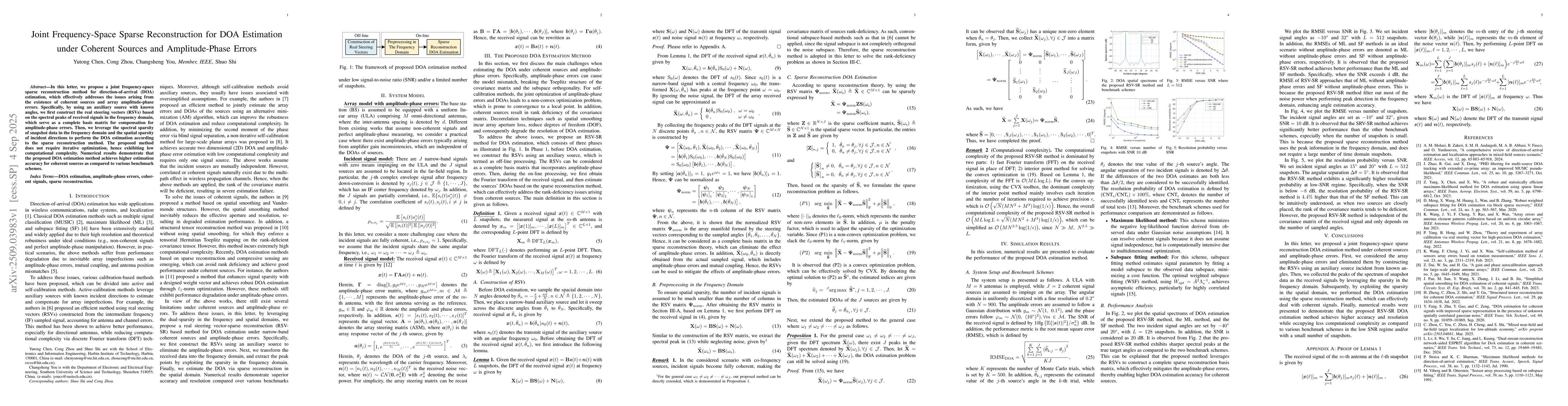 Thumbnail for Joint Frequency-Space Sparse Reconstruction for DOA Estimation under
  Coherent Sources and Amplitude-Phase Errors