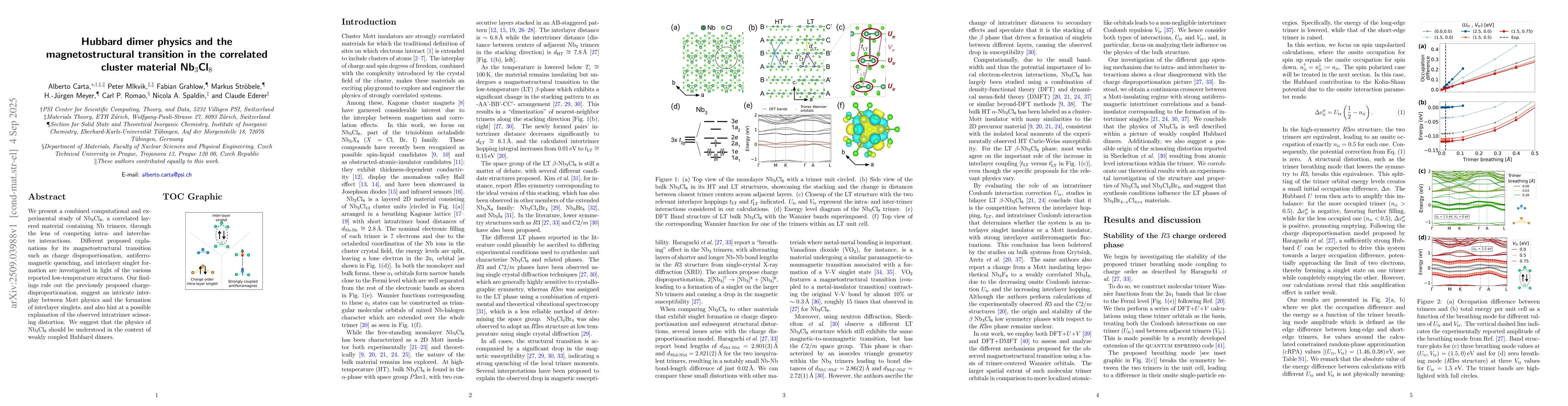 Thumbnail for Hubbard dimer physics and the magnetostructural transition in the
  correlated cluster material Nb$_3$Cl$_8$