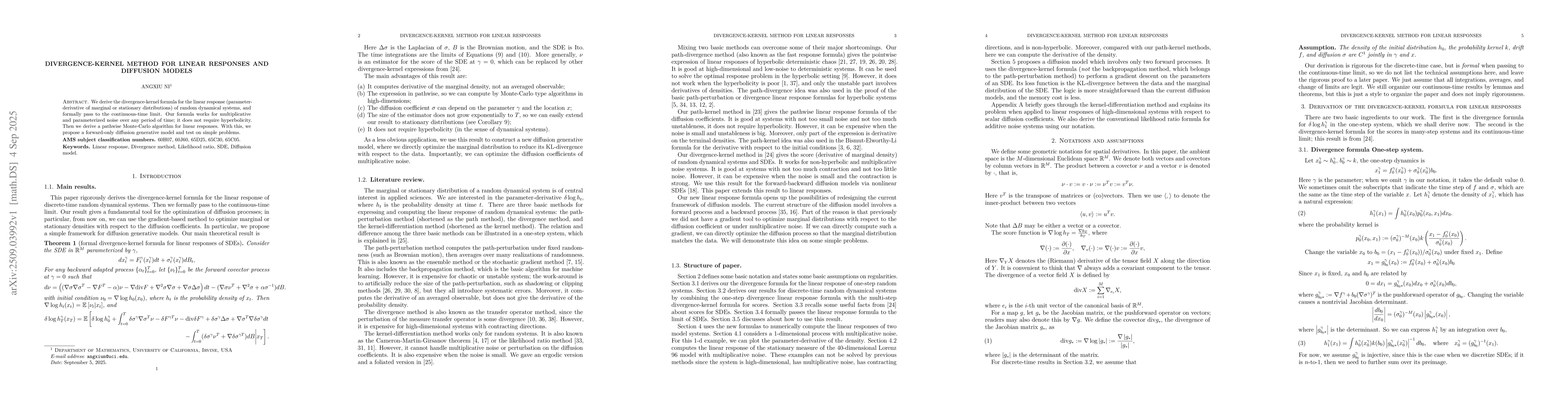 Thumbnail for Divergence-Kernel method for linear responses and diffusion models