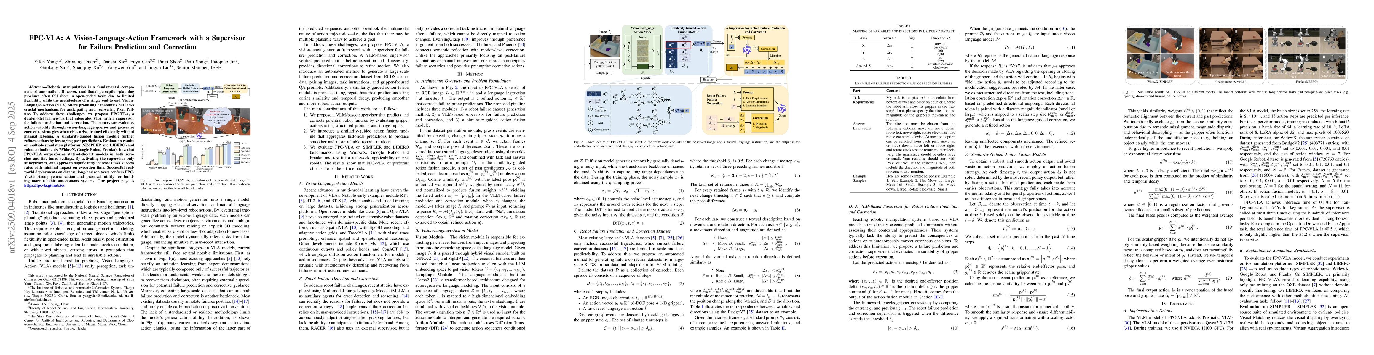 Thumbnail for FPC-VLA: A Vision-Language-Action Framework with a Supervisor for
  Failure Prediction and Correction