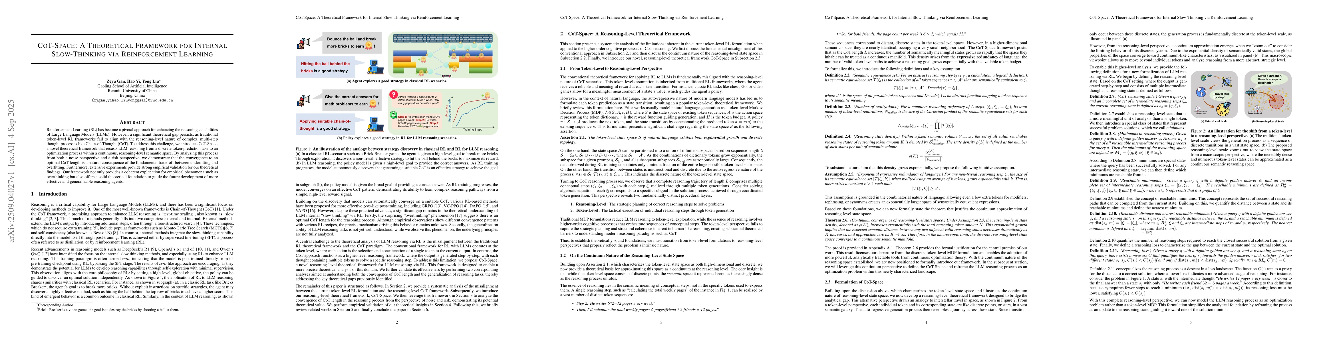 Thumbnail for CoT-Space: A Theoretical Framework for Internal Slow-Thinking via
  Reinforcement Learning