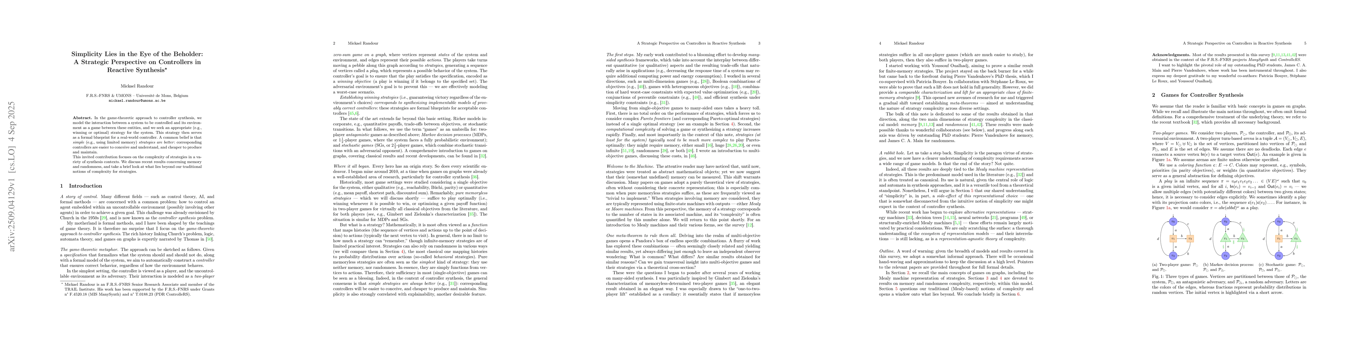 Thumbnail for Simplicity Lies in the Eye of the Beholder: A Strategic Perspective on
  Controllers in Reactive Synthesis