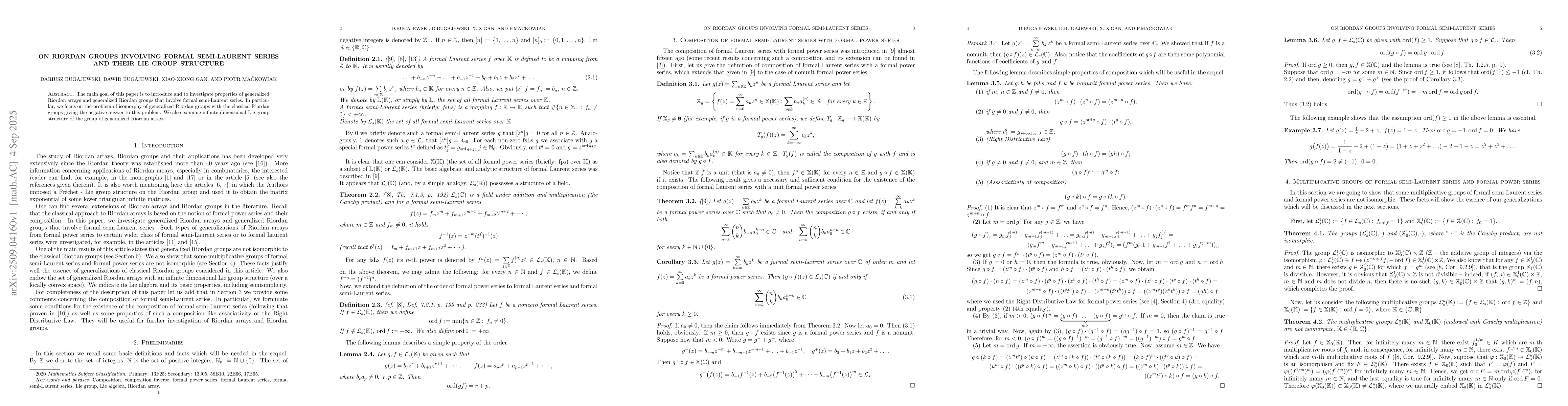 Thumbnail for On Riordan groups involving formal semi-Laurent series and their Lie
  group structure