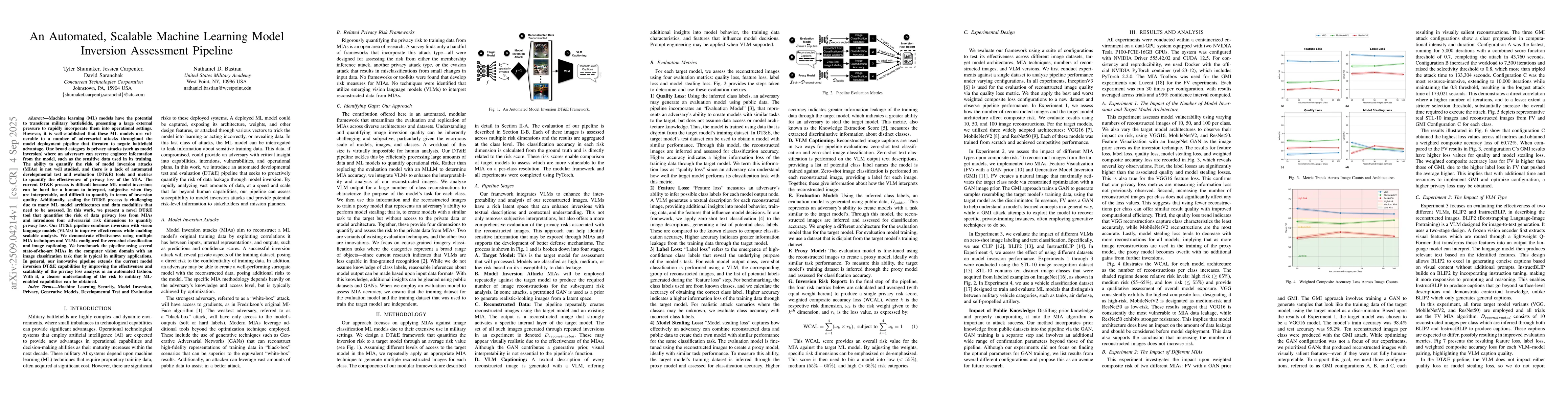 Thumbnail for An Automated, Scalable Machine Learning Model Inversion Assessment
  Pipeline