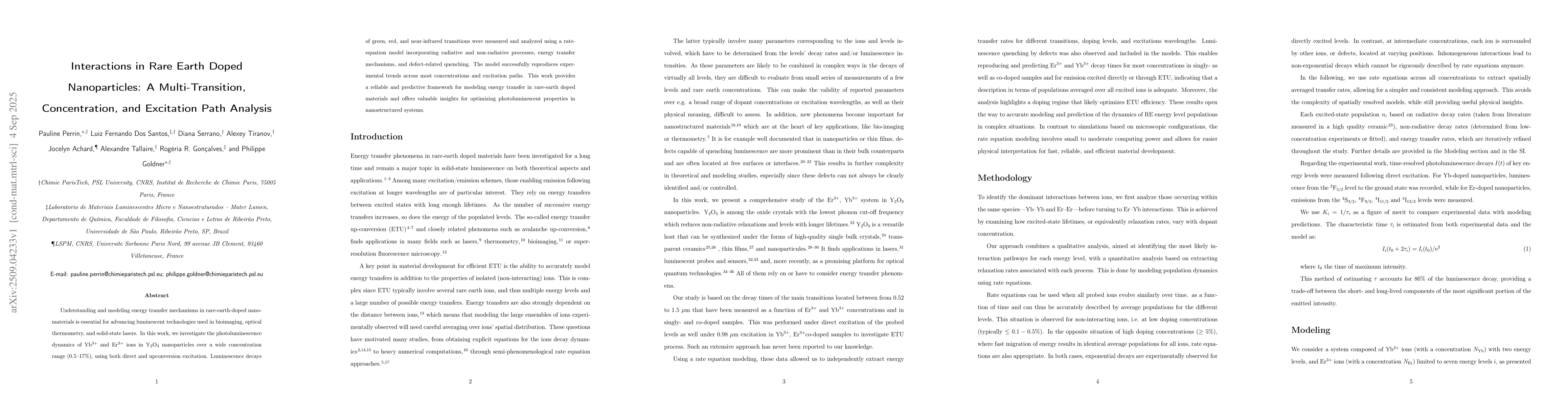 Thumbnail for Interactions in Rare Earth Doped Nanoparticles: A Multi-Transition,
  Concentration, and Excitation Path Analysis