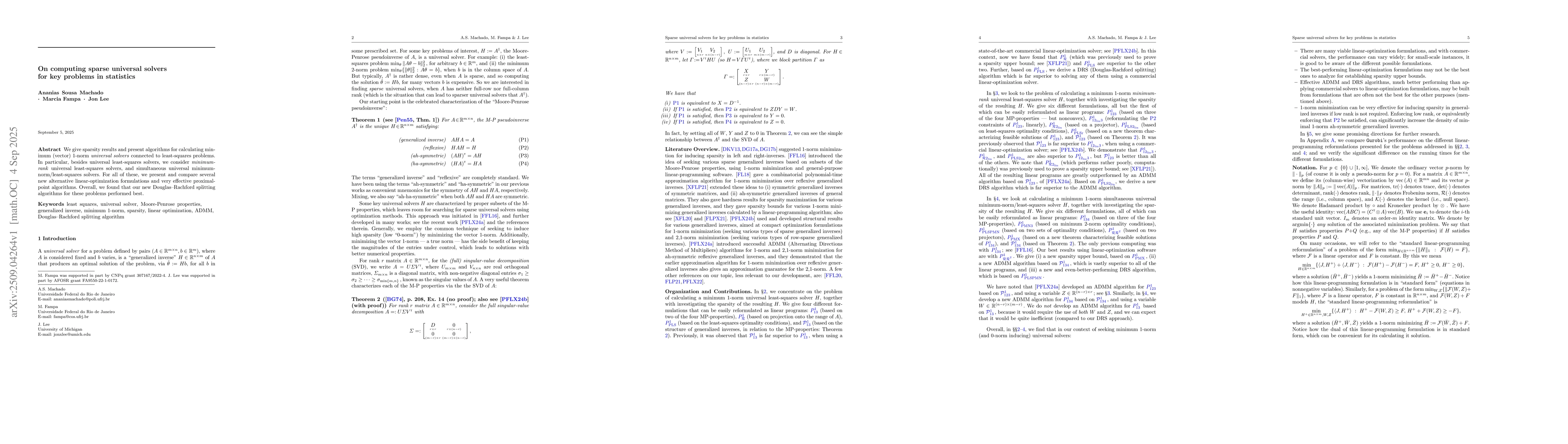 Thumbnail for On computing sparse universal solvers for key problems in statistics