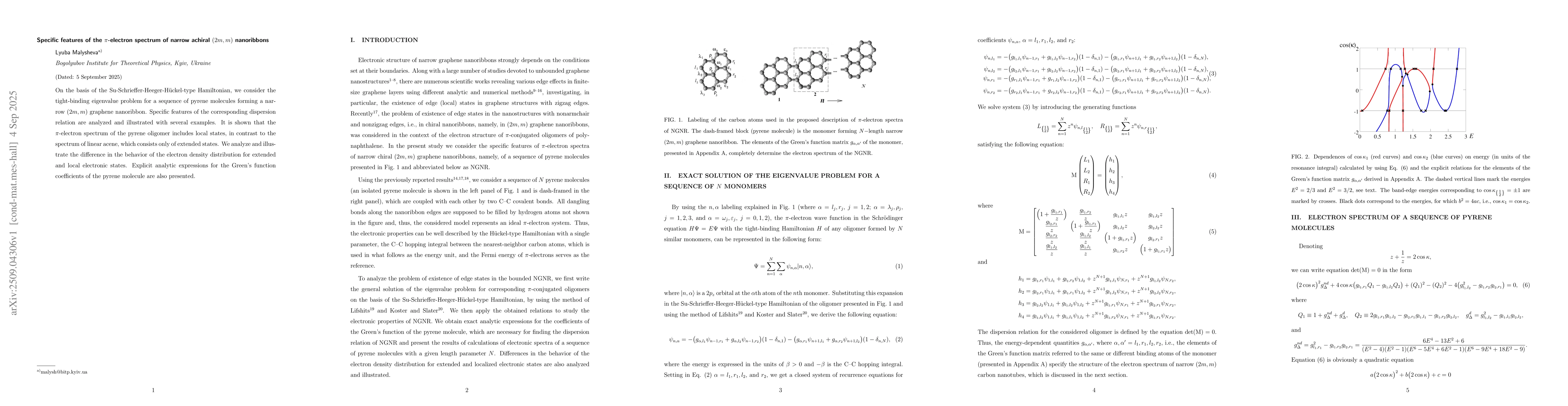 Thumbnail for Specific features of the $π$-electron spectrum of narrow achiral
  $(2m,m)$ nanoribbons