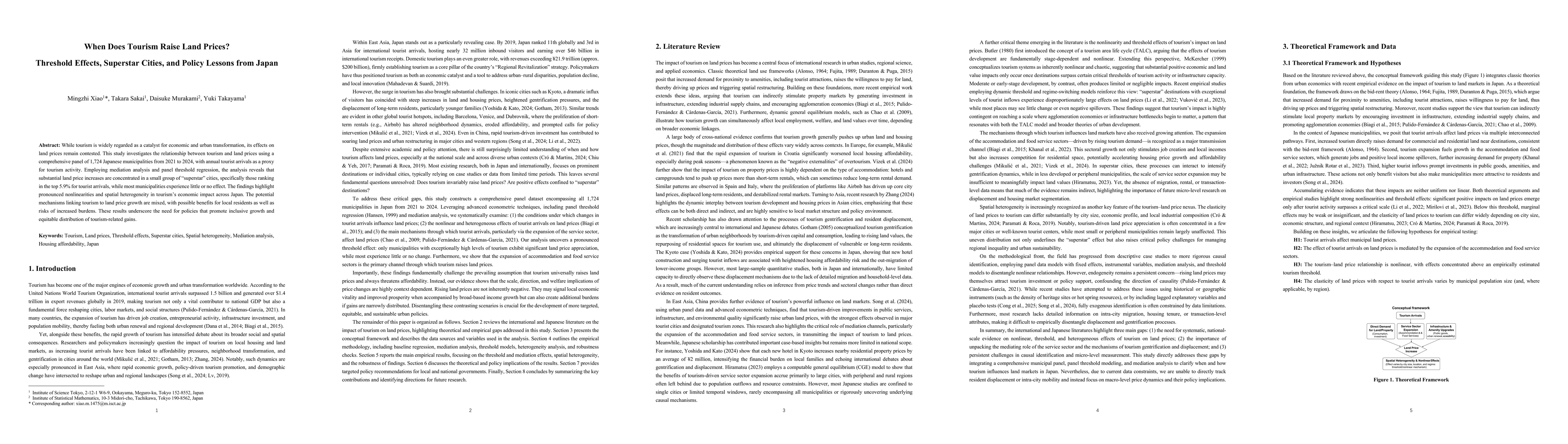 Thumbnail for When Does Tourism Raise Land Prices? Threshold Effects, Superstar
  Cities, and Policy Lessons from Japan
