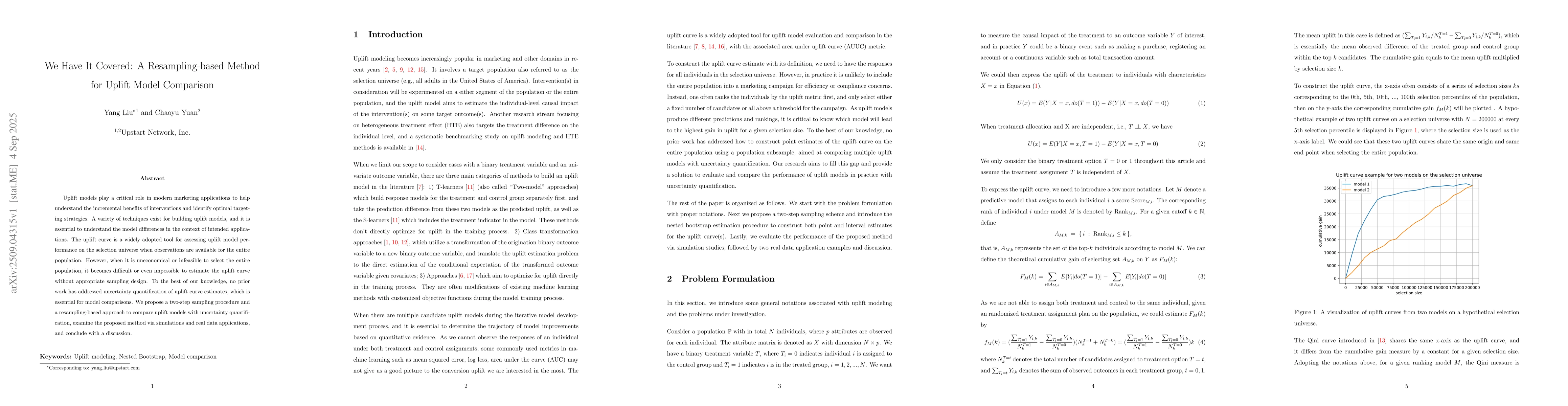 Thumbnail for We Have It Covered: A Resampling-based Method for Uplift Model
  Comparison