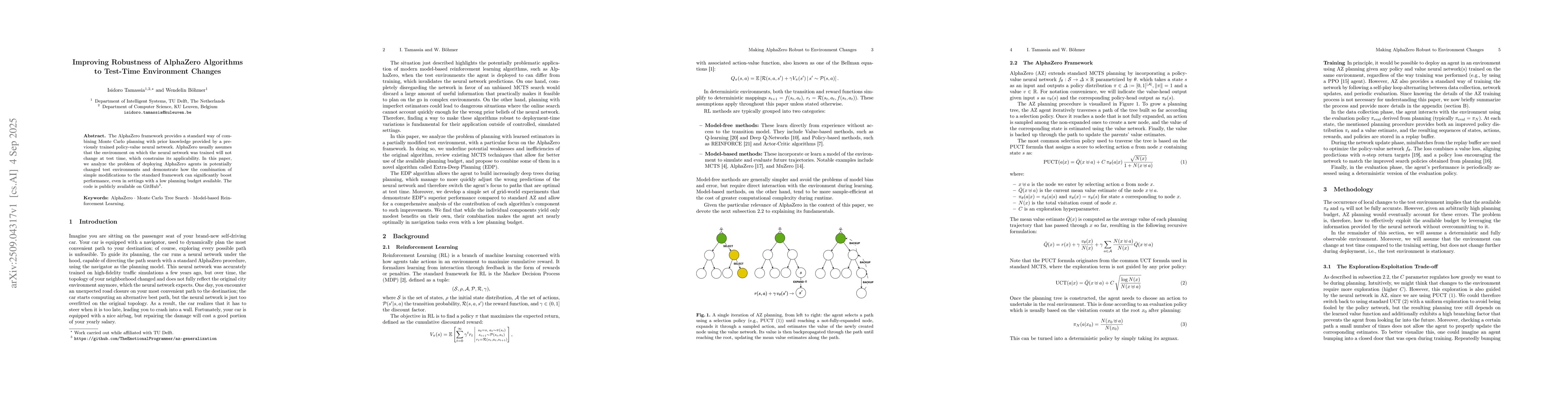 Thumbnail for Improving Robustness of AlphaZero Algorithms to Test-Time Environment
  Changes