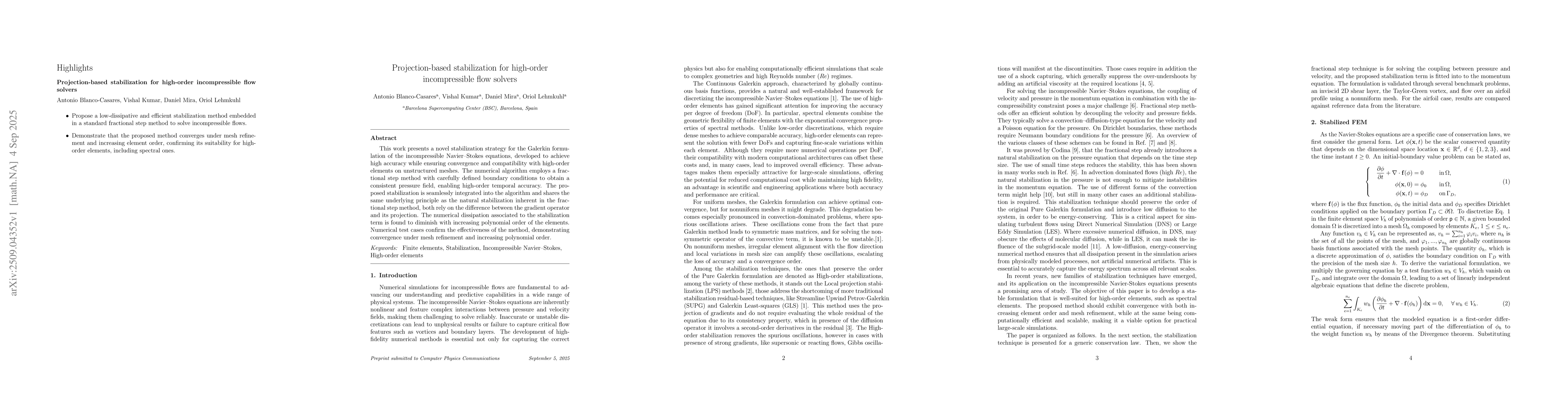 Thumbnail for Projection-based stabilization for high-order incompressible flow
  solvers