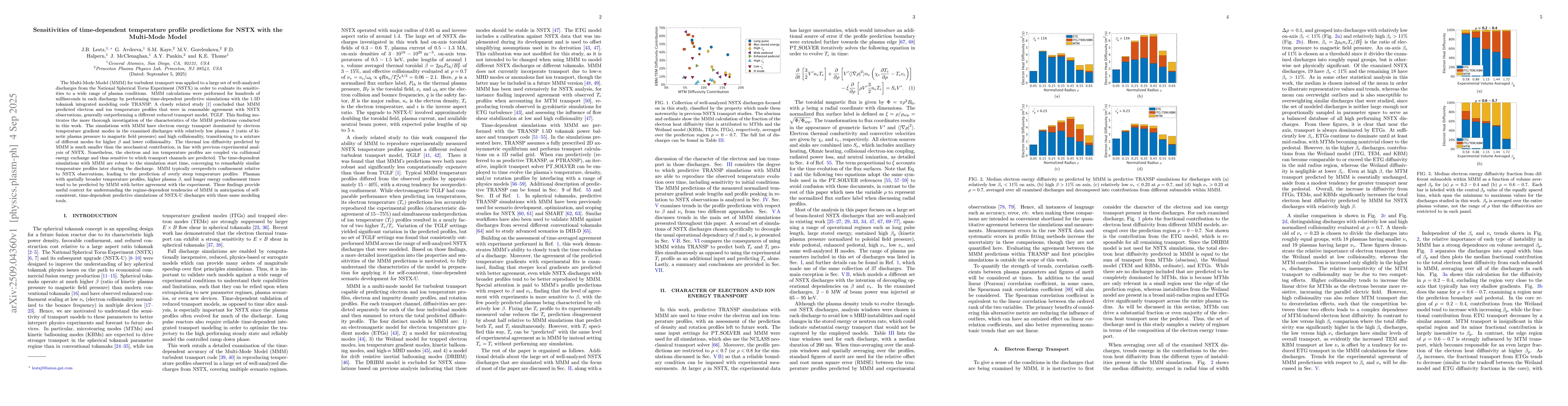 Thumbnail for Sensitivities of time-dependent temperature profile predictions for NSTX
  with the Multi-Mode Model