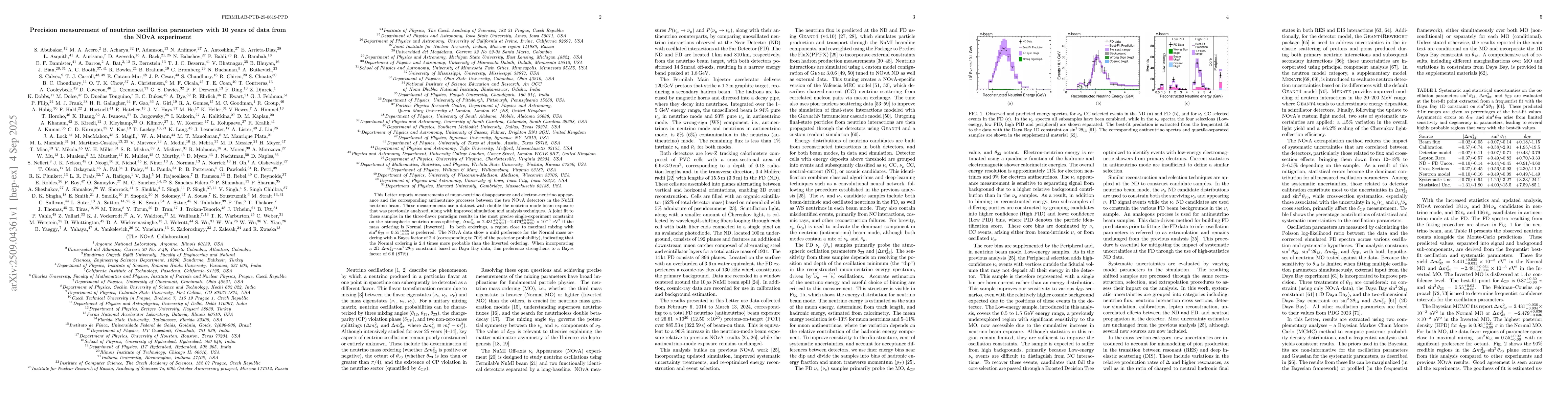 Thumbnail for Precision measurement of neutrino oscillation parameters with 10 years
  of data from the NOvA experiment