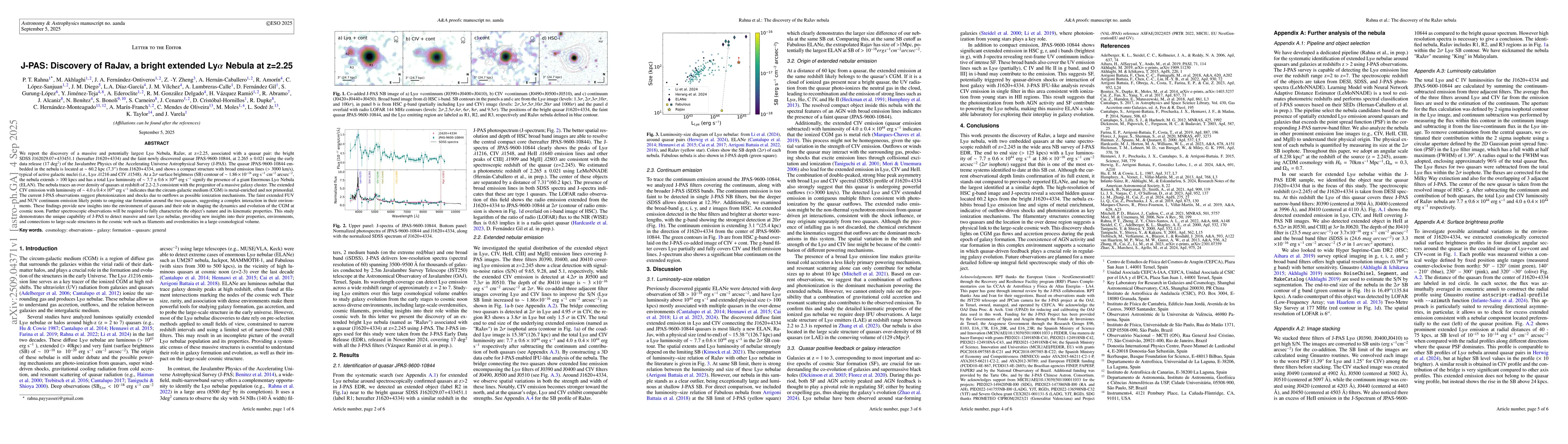 Thumbnail for J-PAS: Discovery of RaJav, a bright spatially extended Ly$α$ Nebula
  at z=2.25