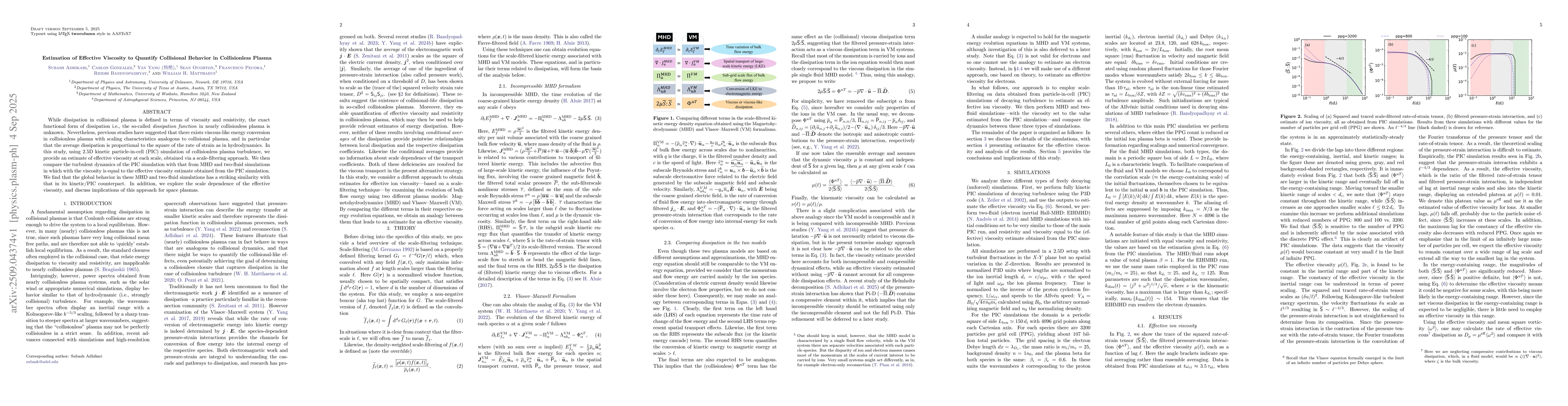 Thumbnail for Estimation of Effective Viscosity to Quantify Collisional Behavior in
  Collisionless Plasma