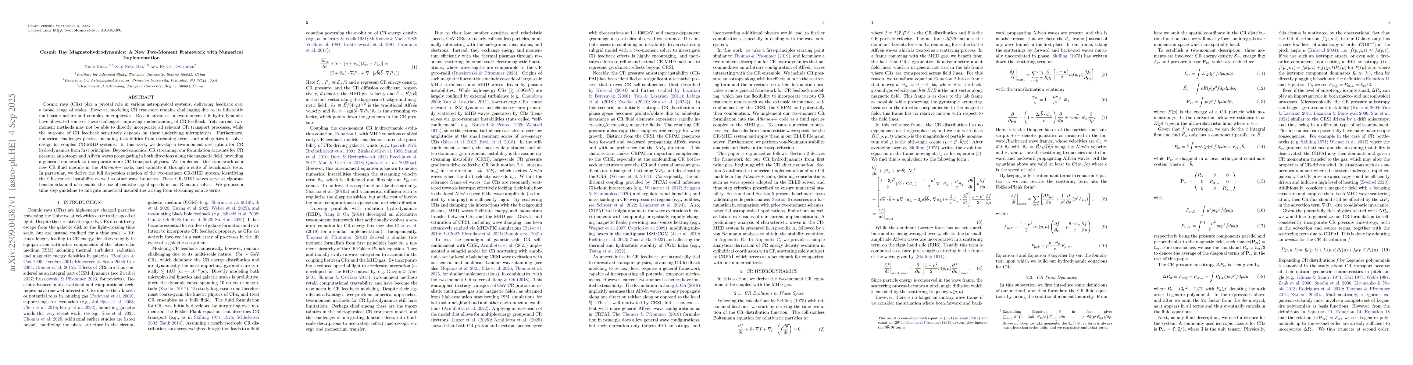 Thumbnail for Cosmic Ray Magnetohydrodynamics: A New Two-Moment Framework with
  Numerical Implementation