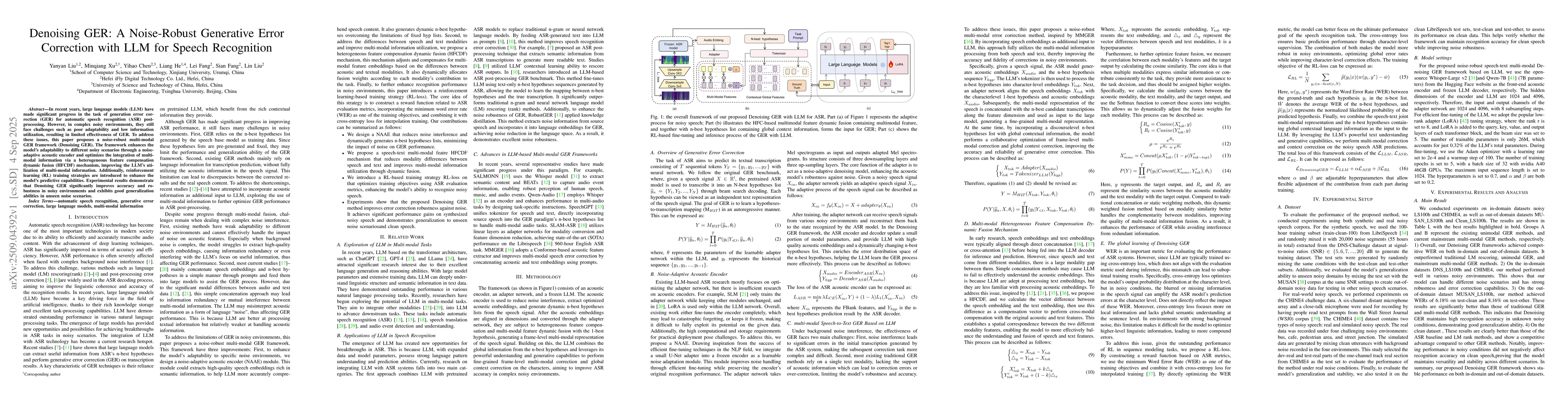 Thumbnail for Denoising GER: A Noise-Robust Generative Error Correction with LLM for
  Speech Recognition