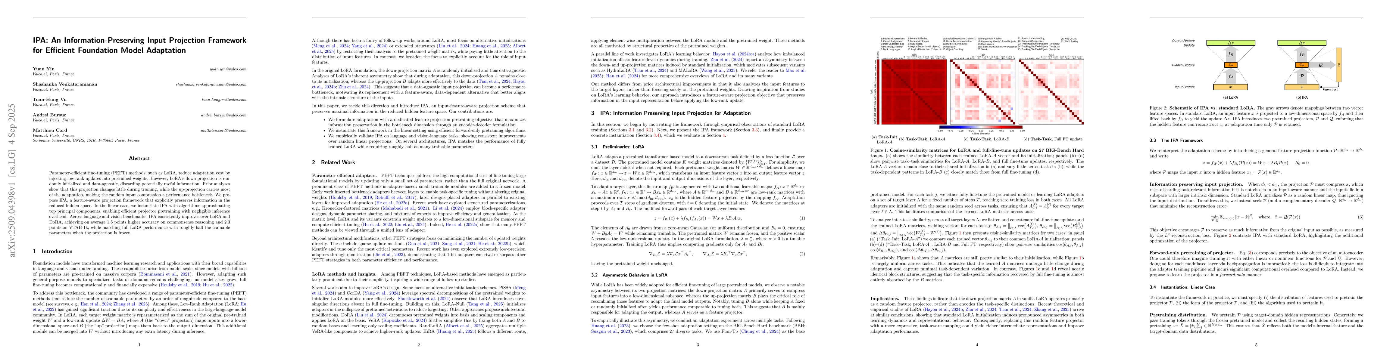 Thumbnail for IPA: An Information-Preserving Input Projection Framework for Efficient
  Foundation Model Adaptation