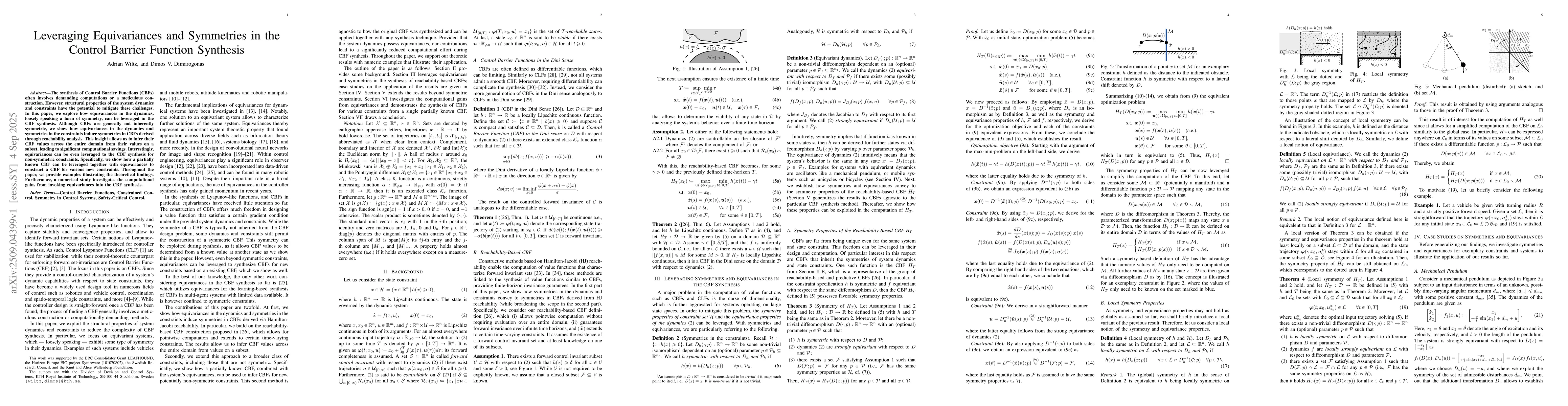 Thumbnail for Leveraging Equivariances and Symmetries in the Control Barrier Function
  Synthesis