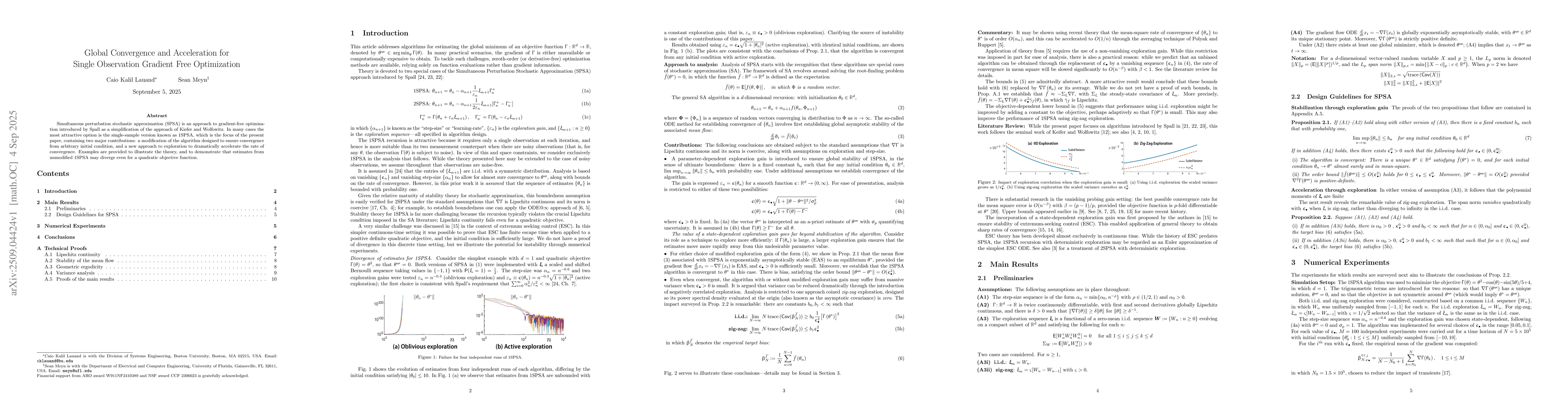 Thumbnail for Global Convergence and Acceleration for Single Observation Gradient Free
  Optimization