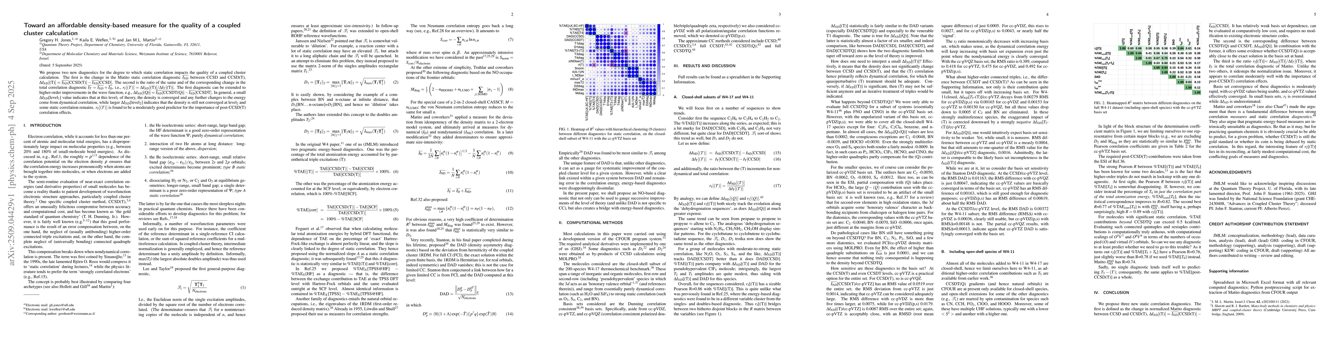 Thumbnail for Toward an affordable density-based measure for the quality of a coupled
  cluster calculation