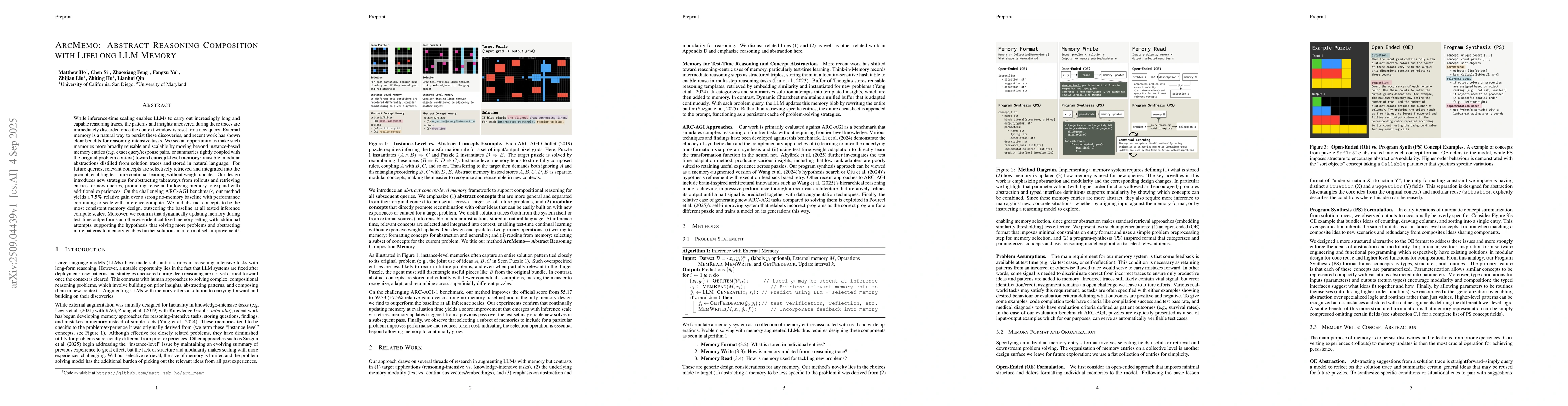 Thumbnail for ArcMemo: Abstract Reasoning Composition with Lifelong LLM Memory