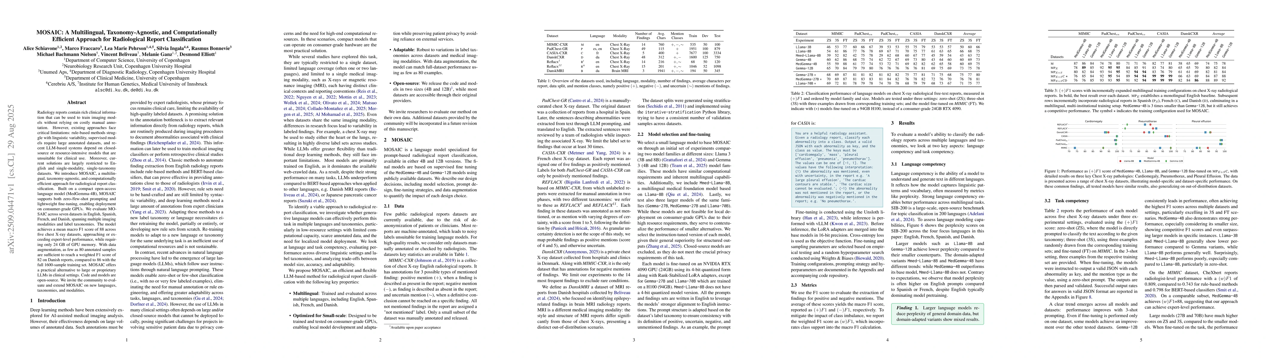 Thumbnail for MOSAIC: A Multilingual, Taxonomy-Agnostic, and Computationally Efficient
  Approach for Radiological Report Classification
