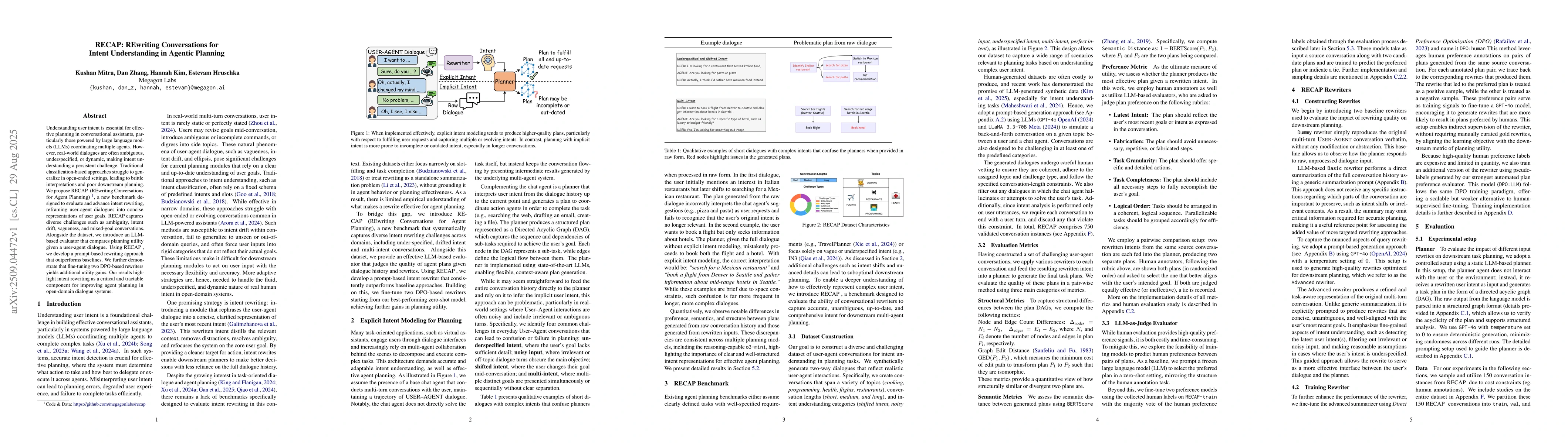 Thumbnail for RECAP: REwriting Conversations for Intent Understanding in Agentic
  Planning