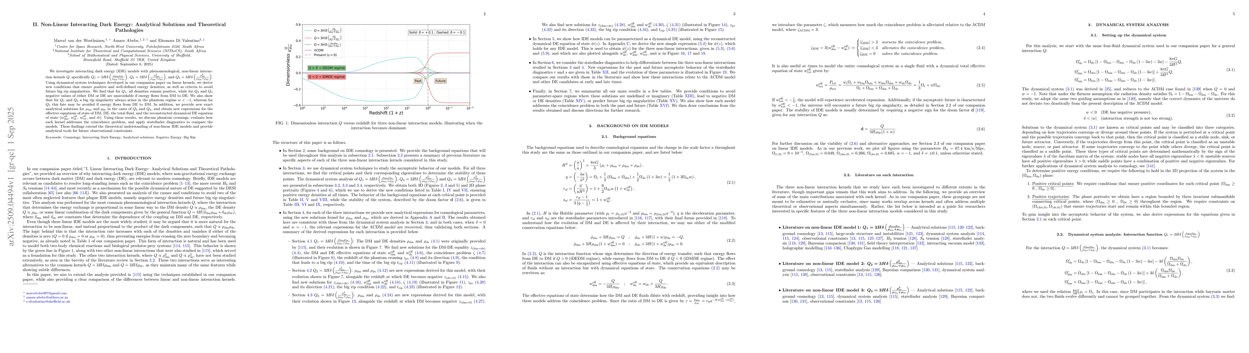 Thumbnail for II. Non-Linear Interacting Dark Energy: Analytical Solutions and
  Theoretical Pathologies