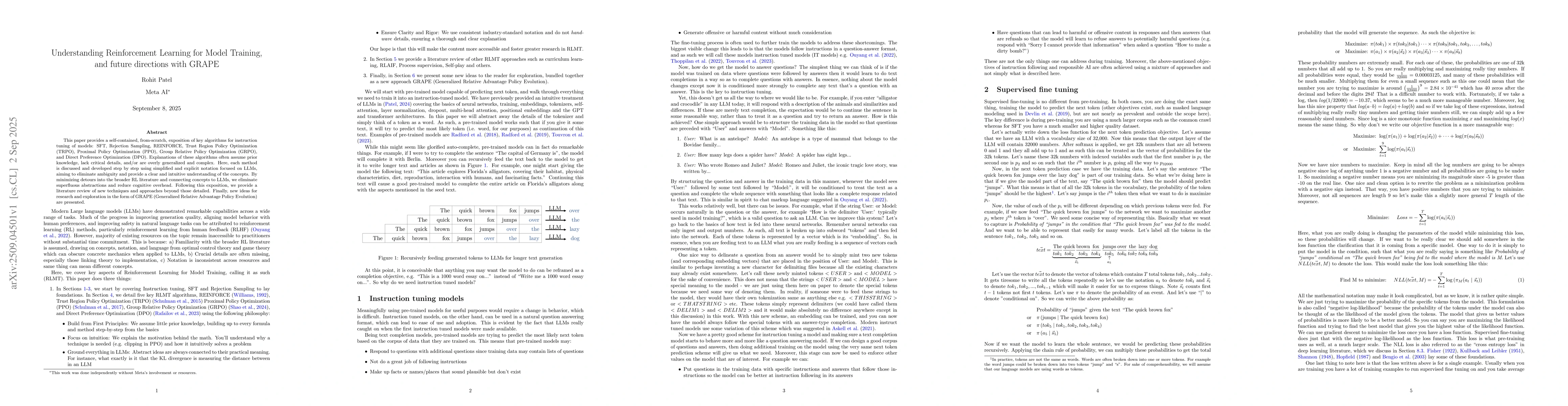 Thumbnail for Understanding Reinforcement Learning for Model Training, and future
  directions with GRAPE