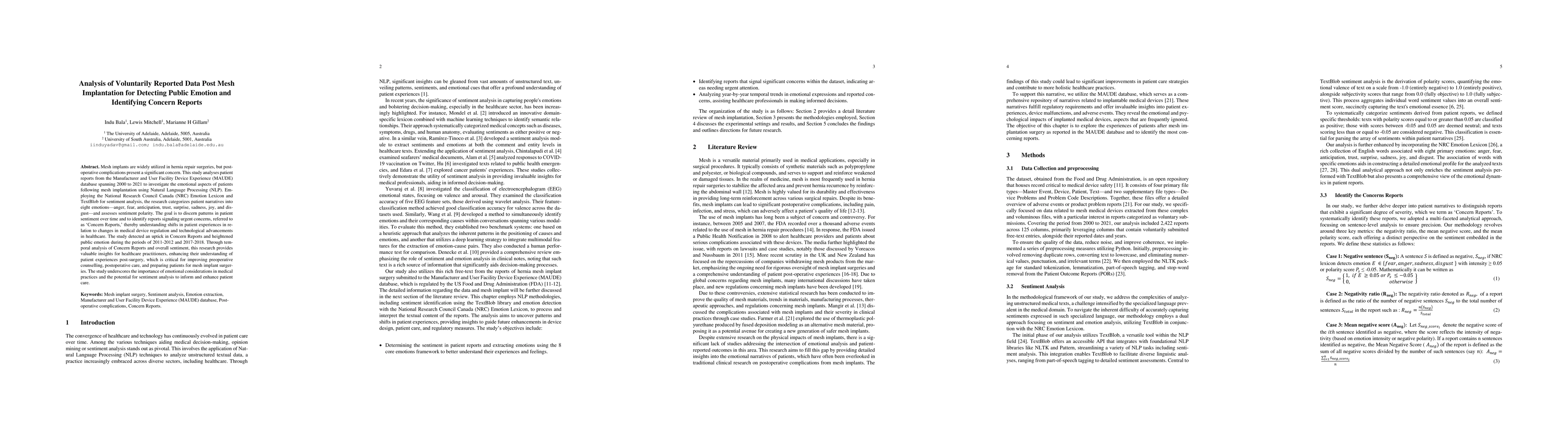 Thumbnail for Analysis of Voluntarily Reported Data Post Mesh Implantation for
  Detecting Public Emotion and Identifying Concern Reports