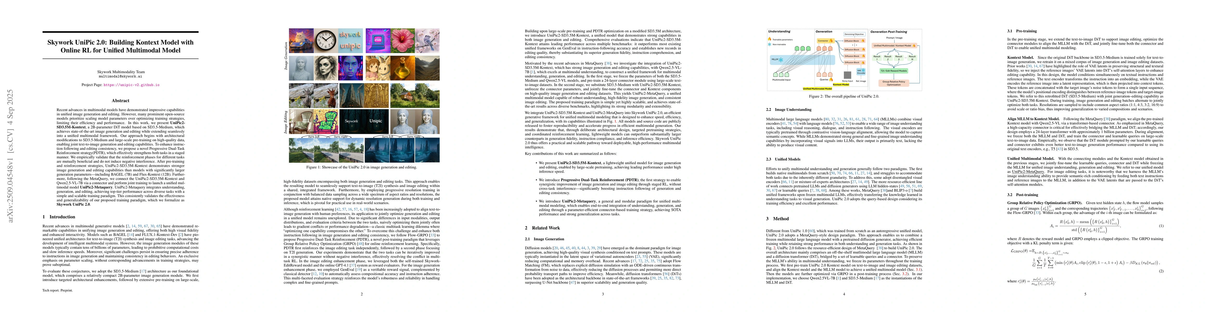Thumbnail for Skywork UniPic 2.0: Building Kontext Model with Online RL for Unified
  Multimodal Model