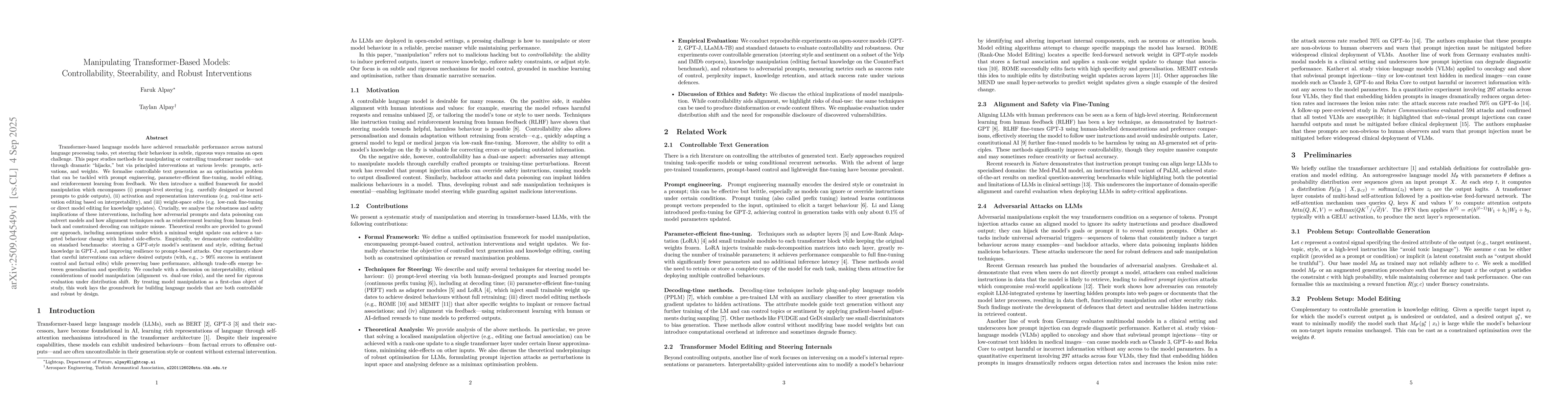 Thumbnail for Manipulating Transformer-Based Models: Controllability, Steerability,
  and Robust Interventions