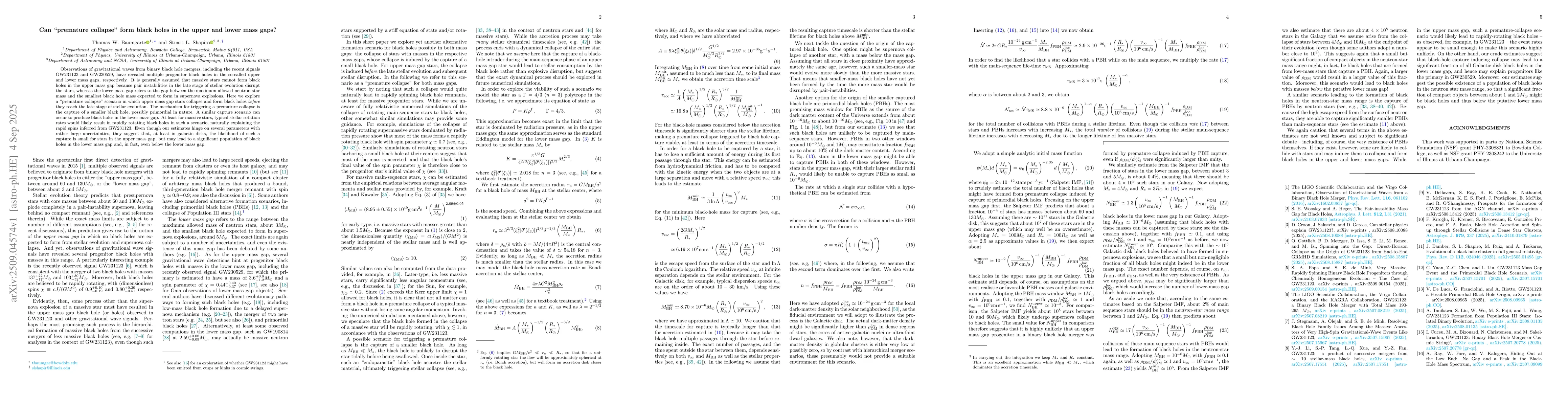 Thumbnail for Can "premature collapse" form black holes in the upper and lower mass
  gaps?