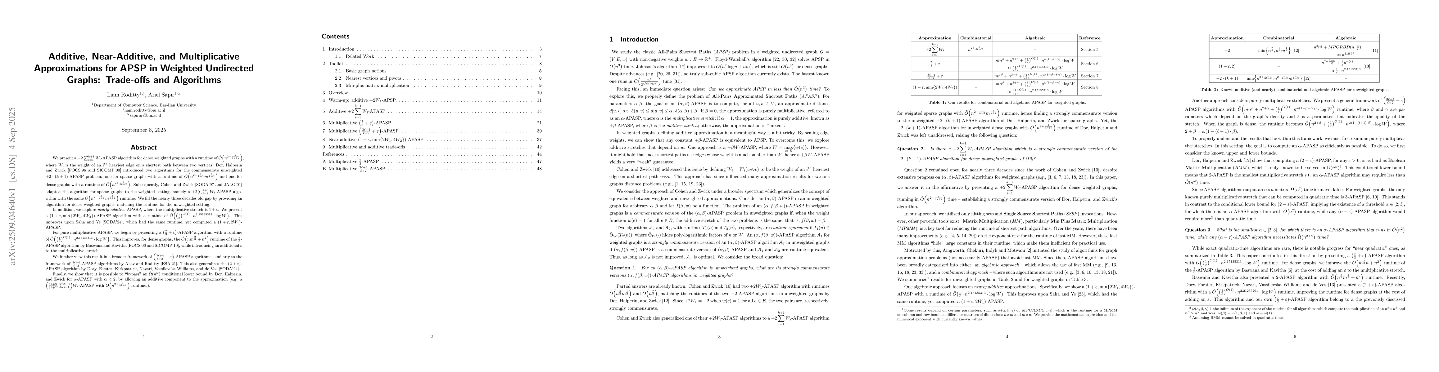 Thumbnail for Additive, Near-Additive, and Multiplicative Approximations for APSP in
  Weighted Undirected Graphs: Trade-offs and Algorithms