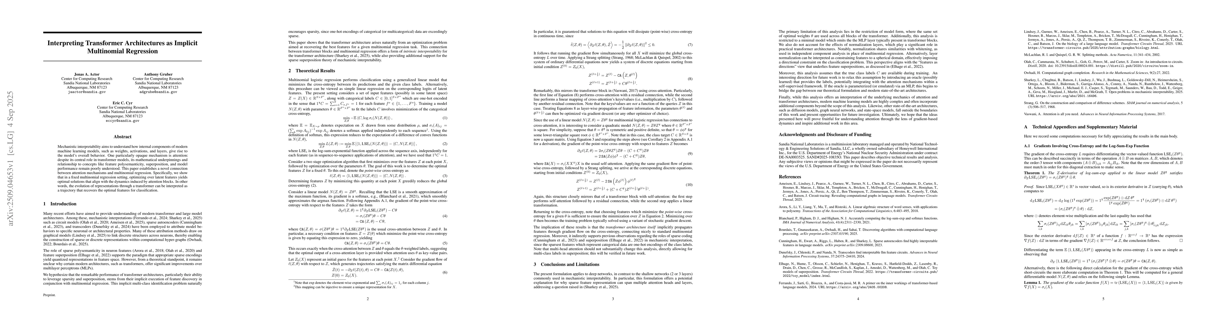 Thumbnail for Interpreting Transformer Architectures as Implicit Multinomial
  Regression