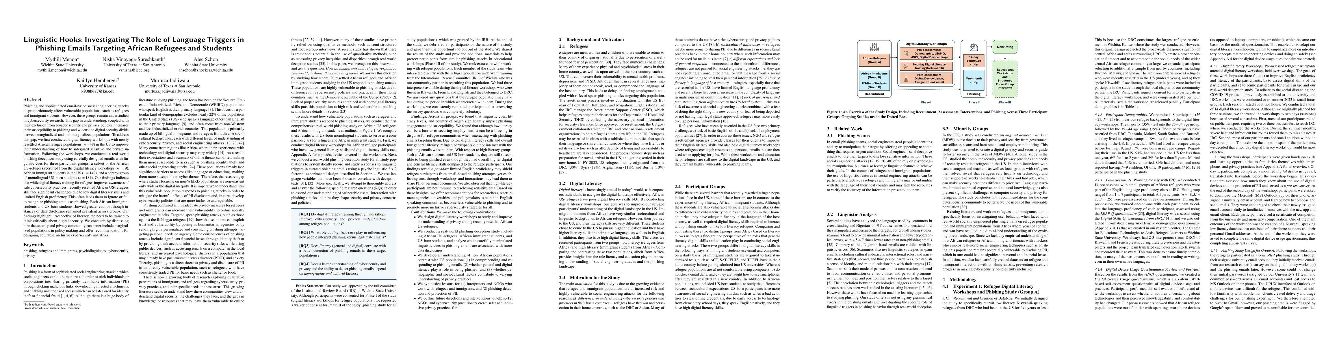 Thumbnail for Linguistic Hooks: Investigating The Role of Language Triggers in
  Phishing Emails Targeting African Refugees and Students