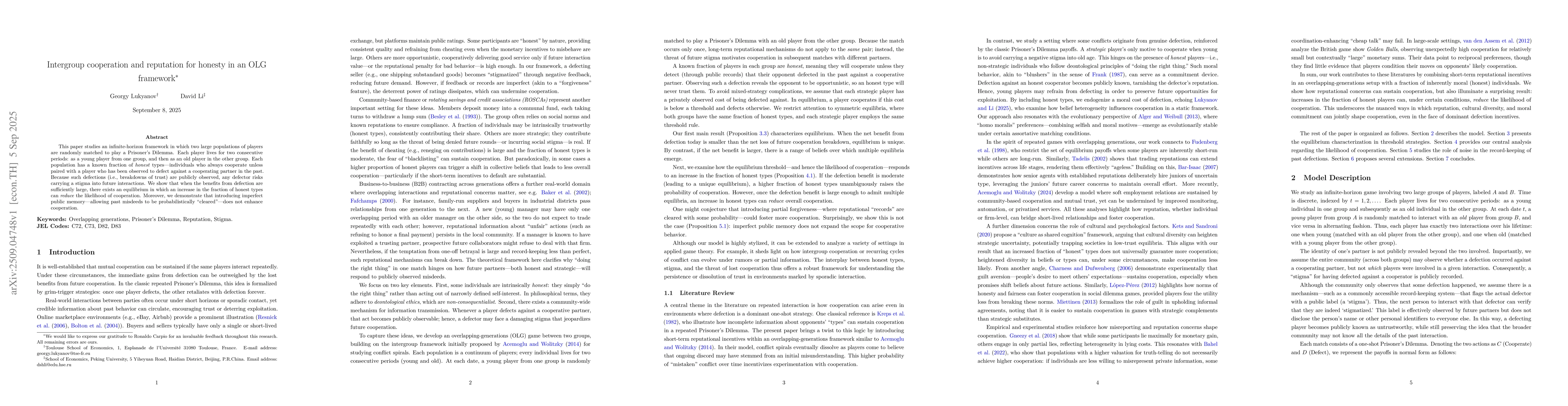 Thumbnail for Intergroup cooperation and reputation for honesty in an OLG framework