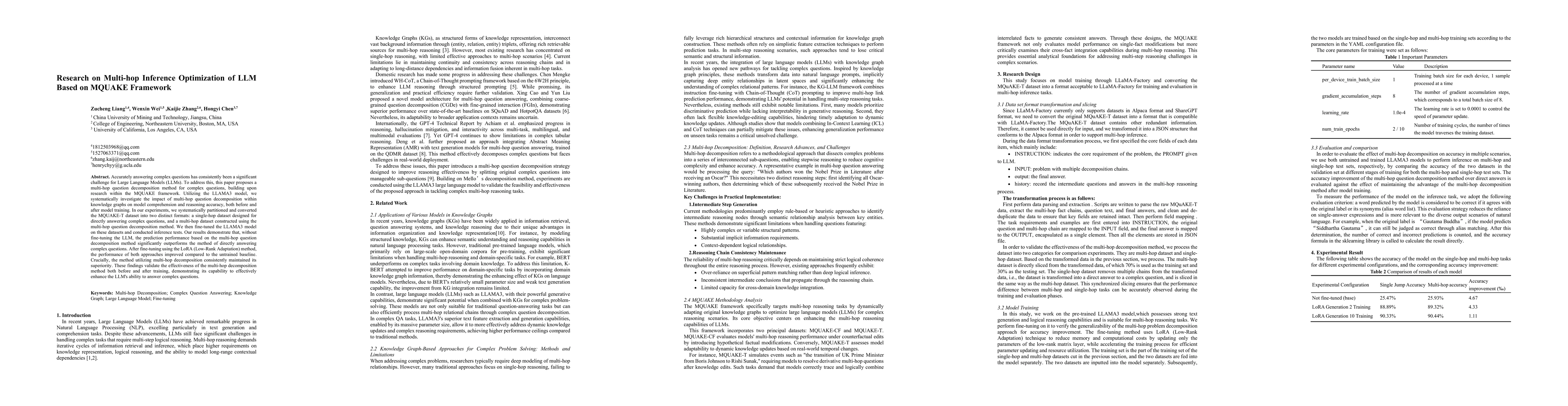 Thumbnail for Research on Multi-hop Inference Optimization of LLM Based on MQUAKE
  Framework
