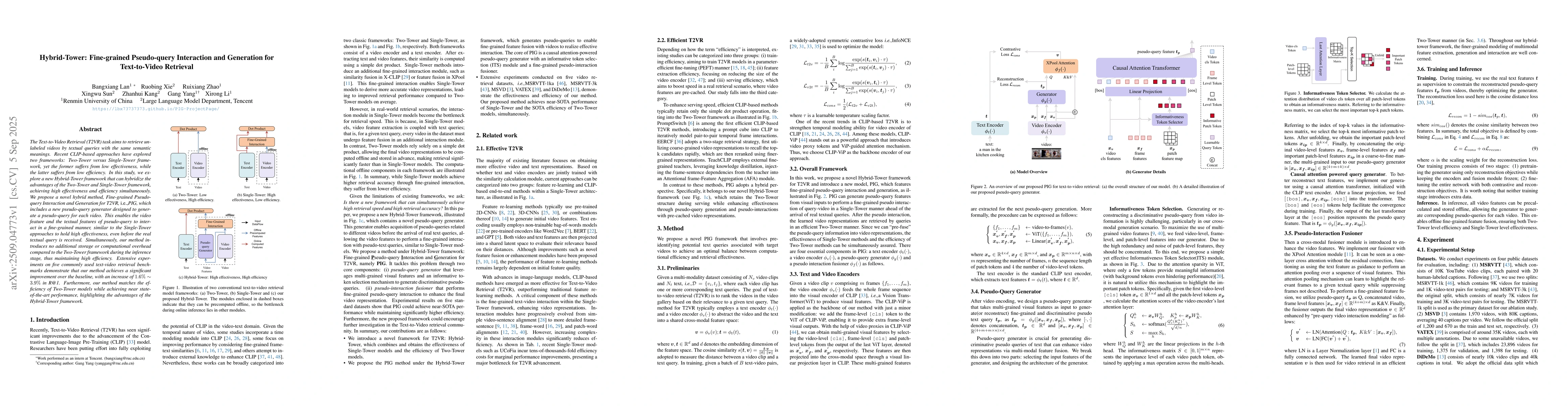 Thumbnail for Hybrid-Tower: Fine-grained Pseudo-query Interaction and Generation for
  Text-to-Video Retrieval