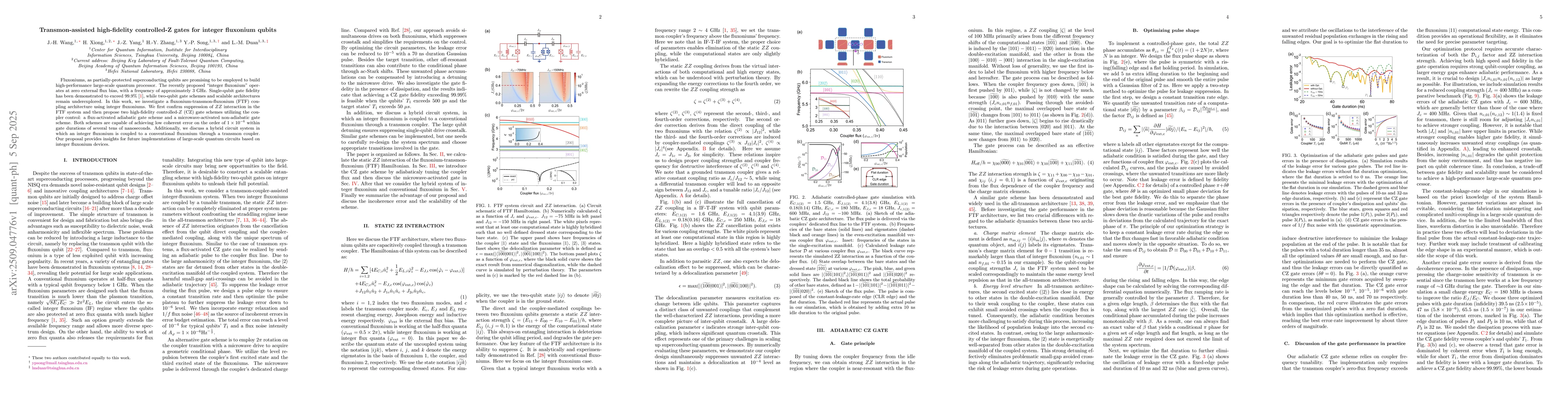 Thumbnail for Transmon-assisted high-fidelity controlled-Z gates for integer fluxonium
  qubits
