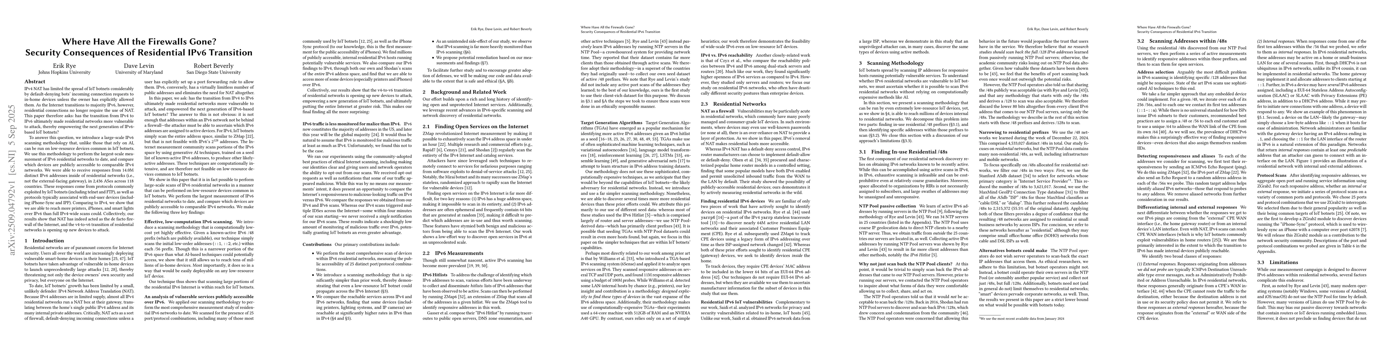 Thumbnail for Where Have All the Firewalls Gone? Security Consequences of Residential
  IPv6 Transition