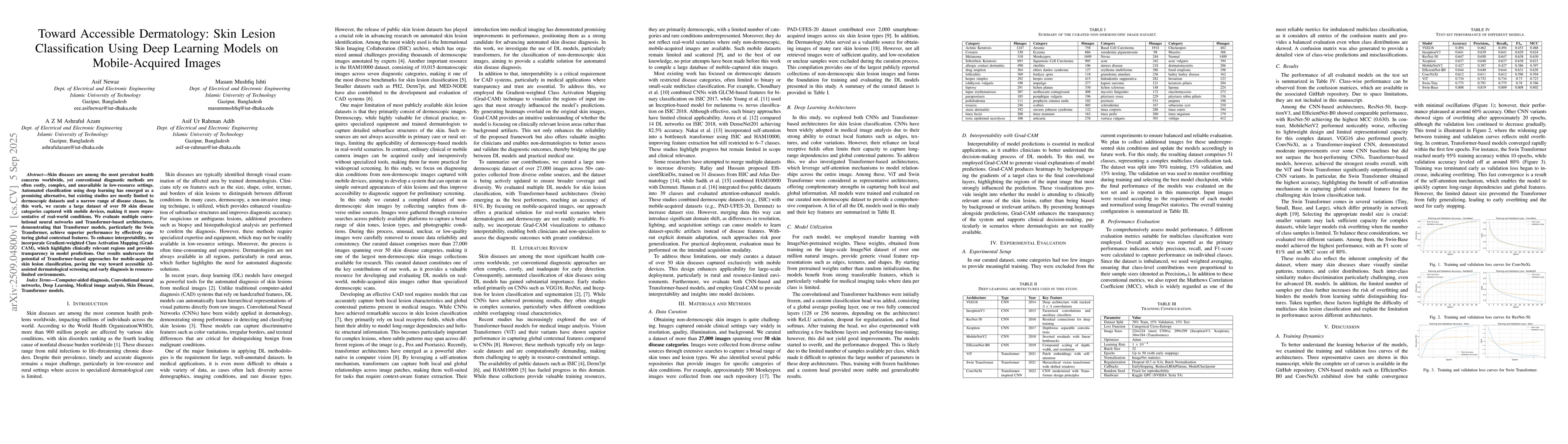 Thumbnail for Toward Accessible Dermatology: Skin Lesion Classification Using Deep
  Learning Models on Mobile-Acquired Images