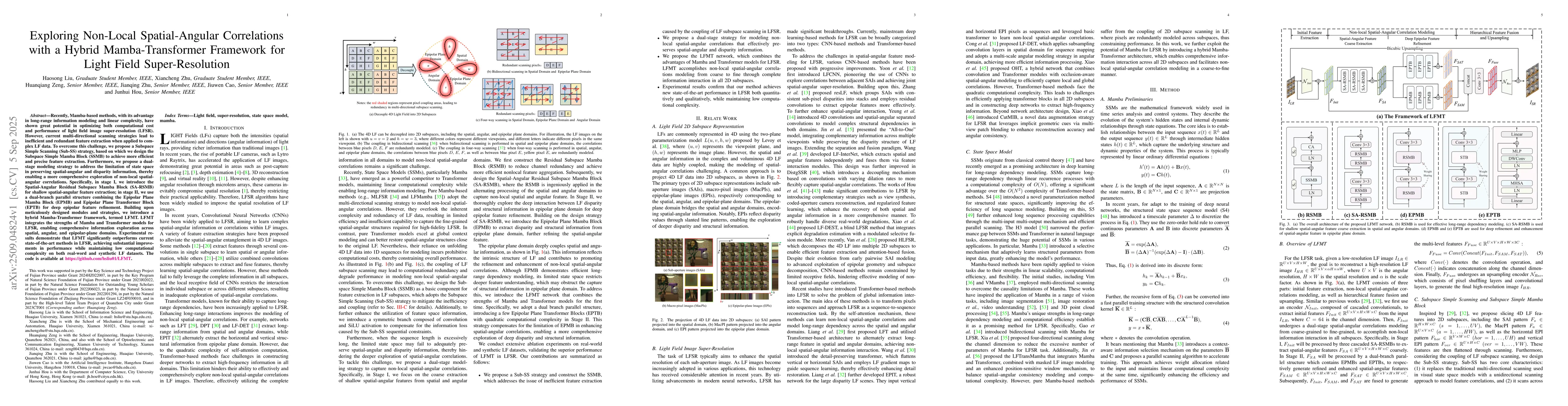 Thumbnail for Exploring Non-Local Spatial-Angular Correlations with a Hybrid
  Mamba-Transformer Framework for Light Field Super-Resolution