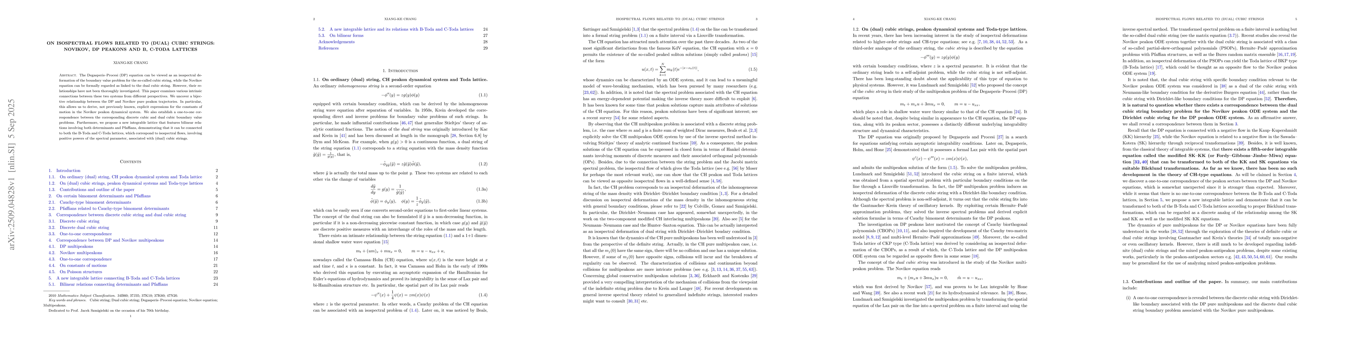 Thumbnail for On Isospectral flows related to (dual) cubic strings: Novikov, DP
  peakons and B, C-Toda lattices
