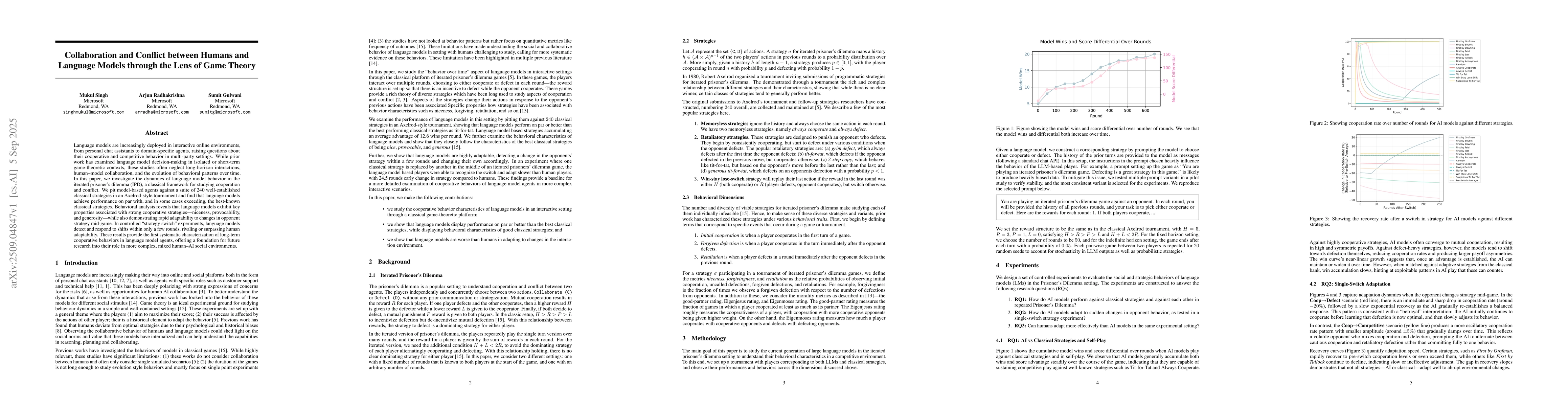 Thumbnail for Collaboration and Conflict between Humans and Language Models through
  the Lens of Game Theory
