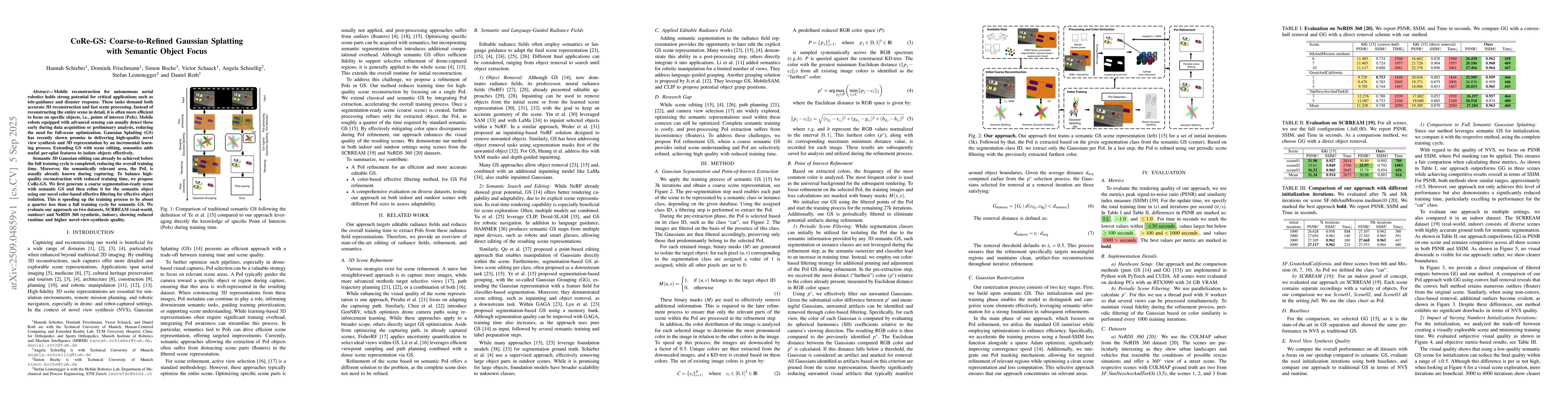 Thumbnail for CoRe-GS: Coarse-to-Refined Gaussian Splatting with Semantic Object Focus