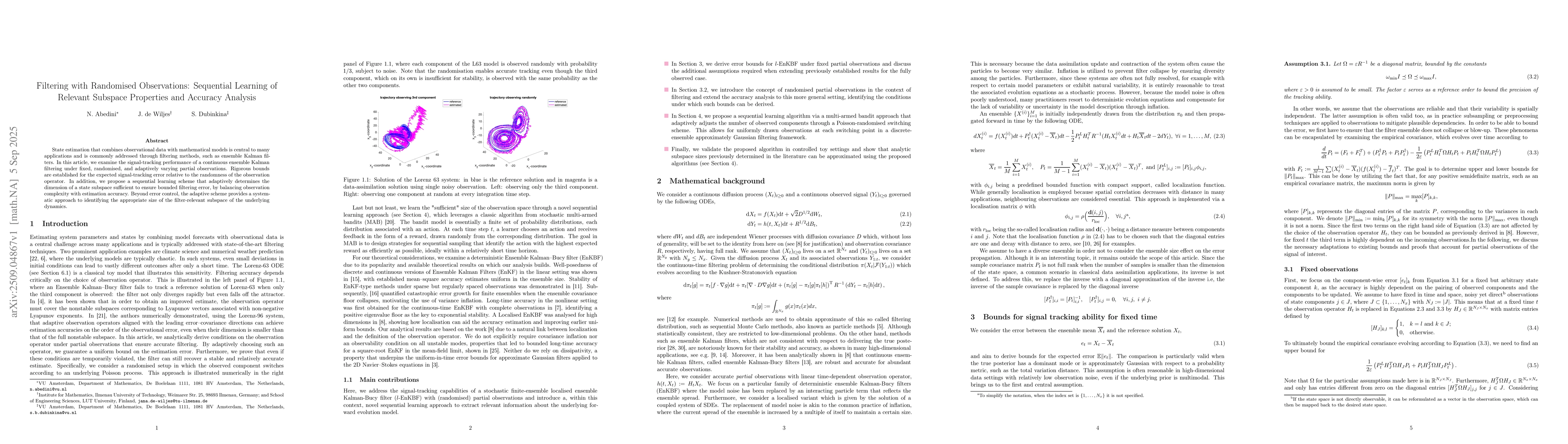 Thumbnail for Filtering with Randomised Observations: Sequential Learning of Relevant
  Subspace Properties and Accuracy Analysis