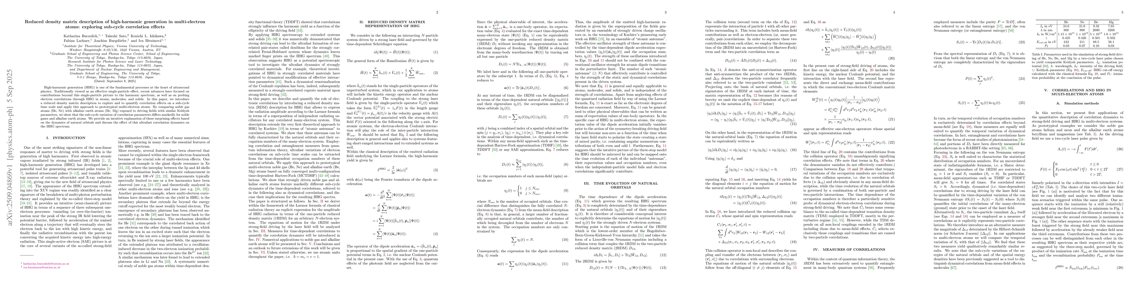 Thumbnail for Reduced density matrix description of high-harmonic generation in
  multi-electron atoms: exploring sub-cycle correlation effects