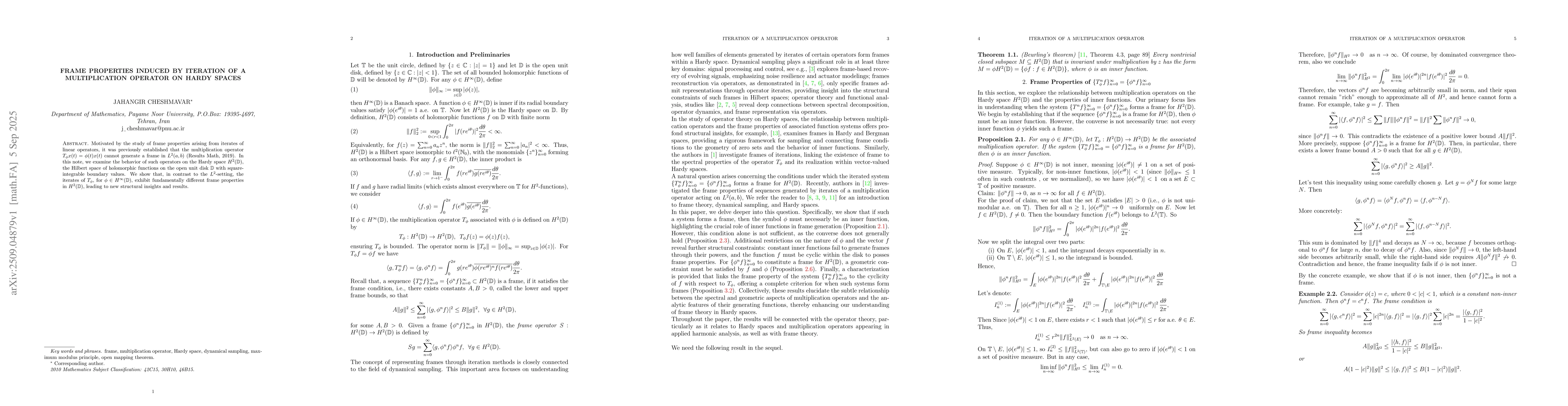 Thumbnail for Frame properties induced by iteration of a multiplication operator on
  Hardy spaces